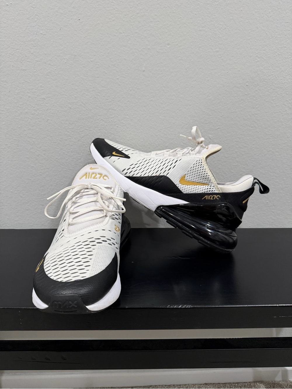 Nike Air Max 270 White Black Metallic Gold Men's Size 11